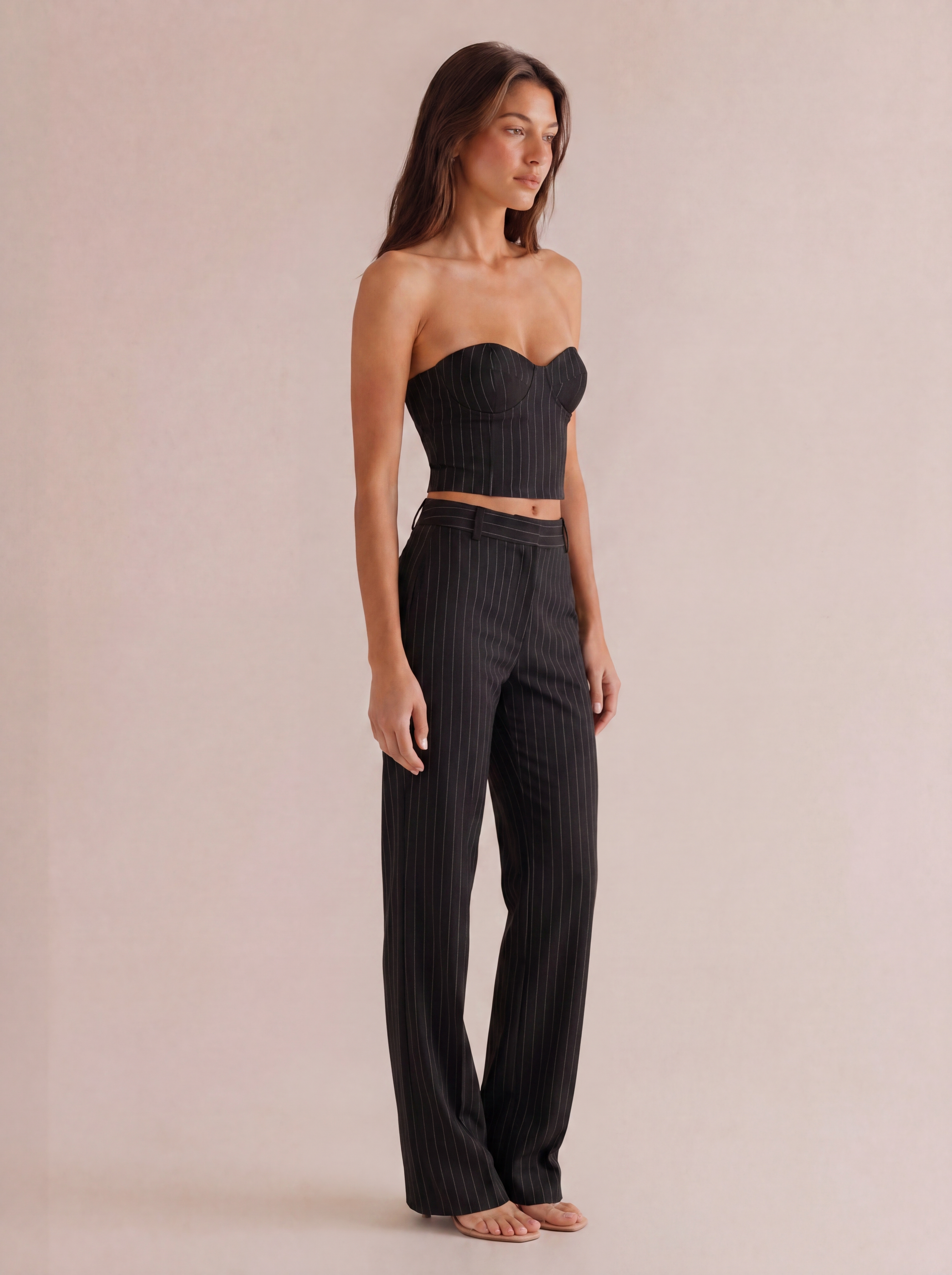 Pinstripe Strapless Bustier & Trouser Set