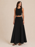 Button-Front Sleeveless Top & Maxi Skirt Set in Black — Front view
