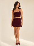 Knit Crop Top & Mini Skirt Set in Burgundy — Front view