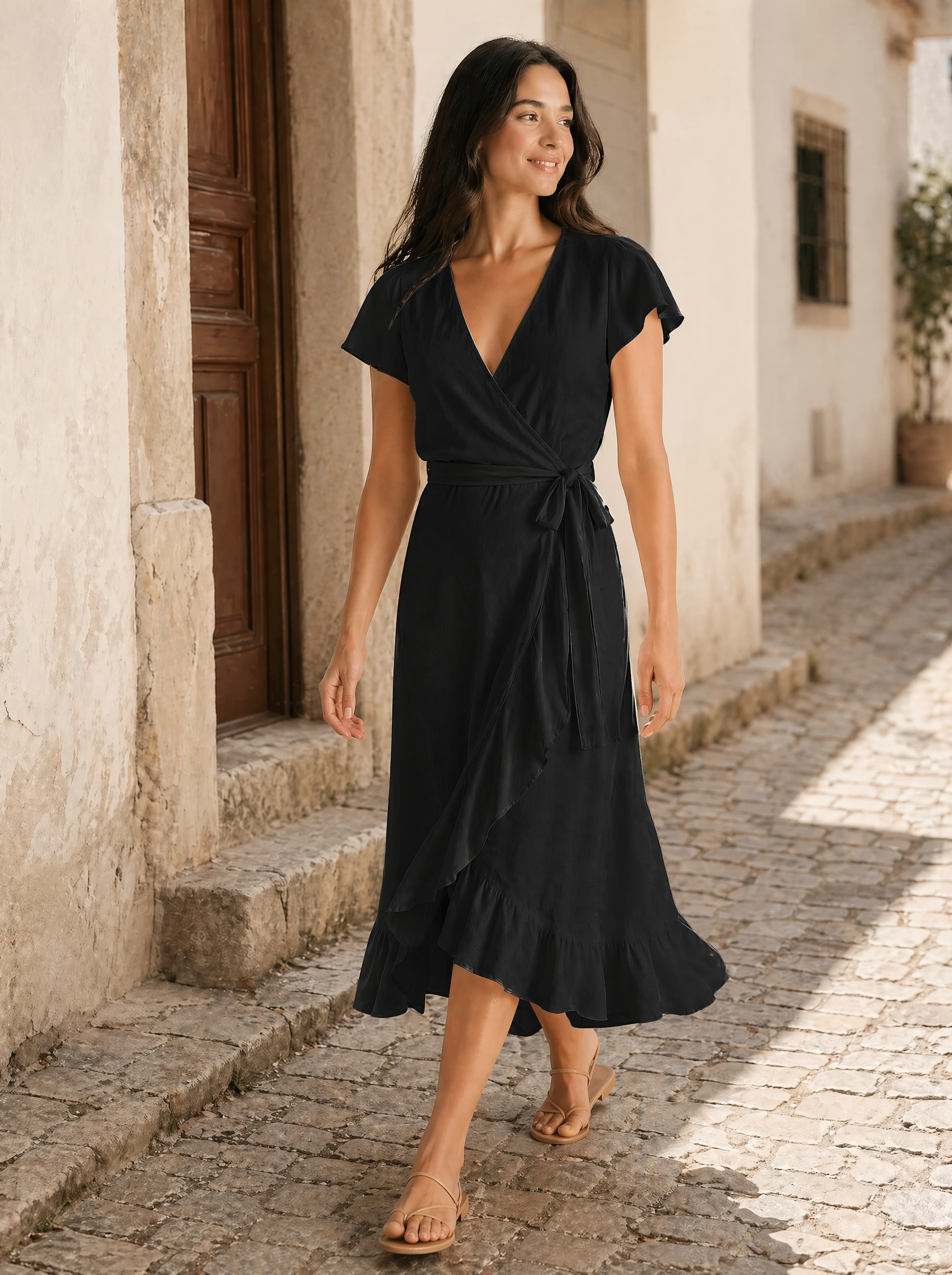 Wrap Midi Dress in Black — Lifestyle full