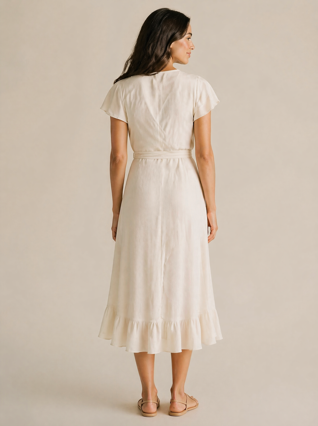 Wrap Midi Dress in Ivory — Back view