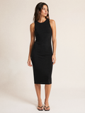 Sleeveless Bodycon Midi Dress in Black — Front view