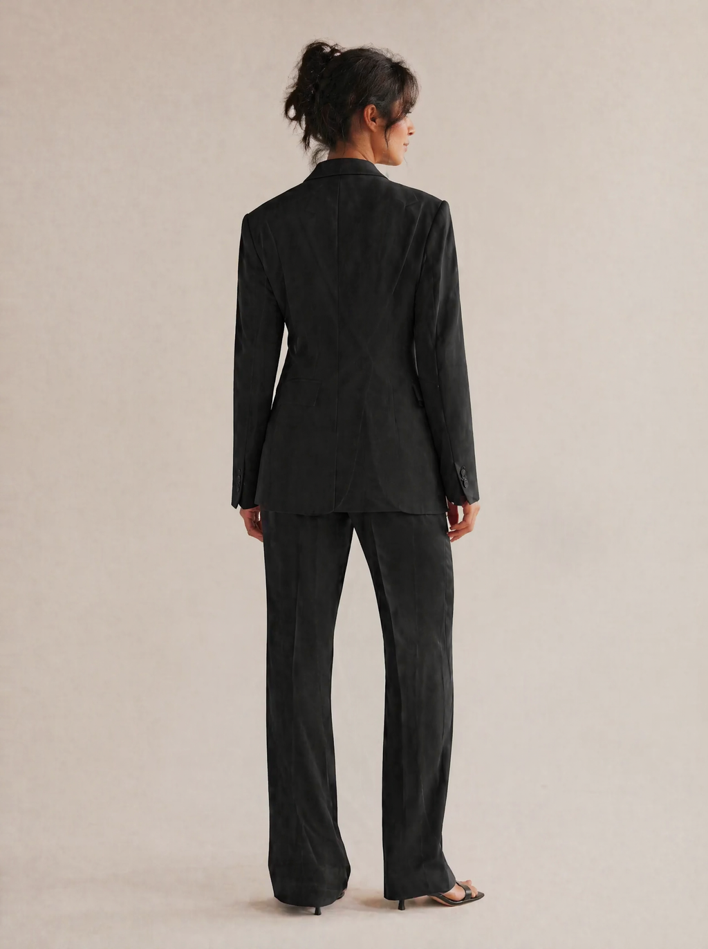 Structured Blazer & Trouser Set in Black — Back view