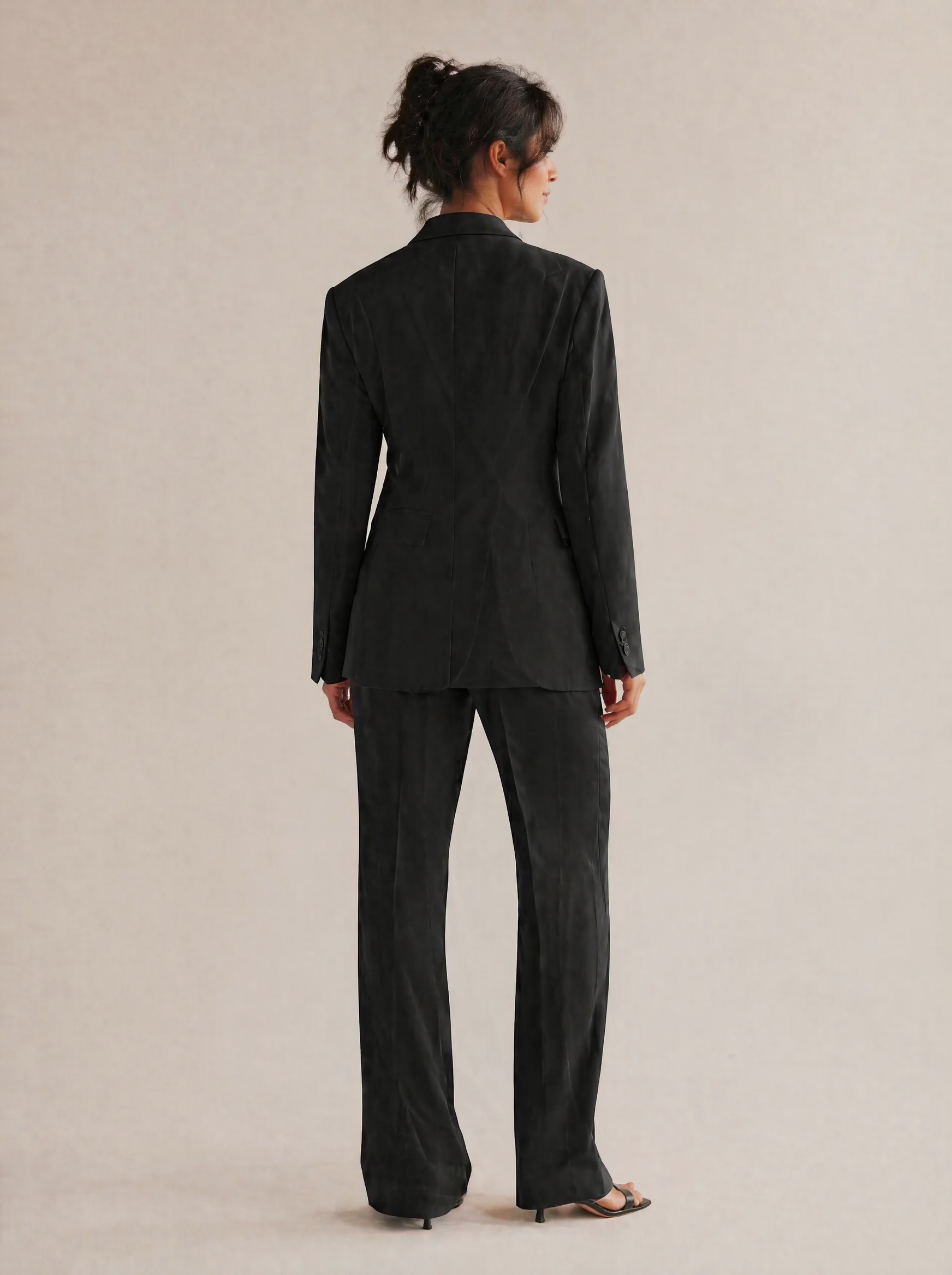 Structured Blazer & Trouser Set in Black — Back view
