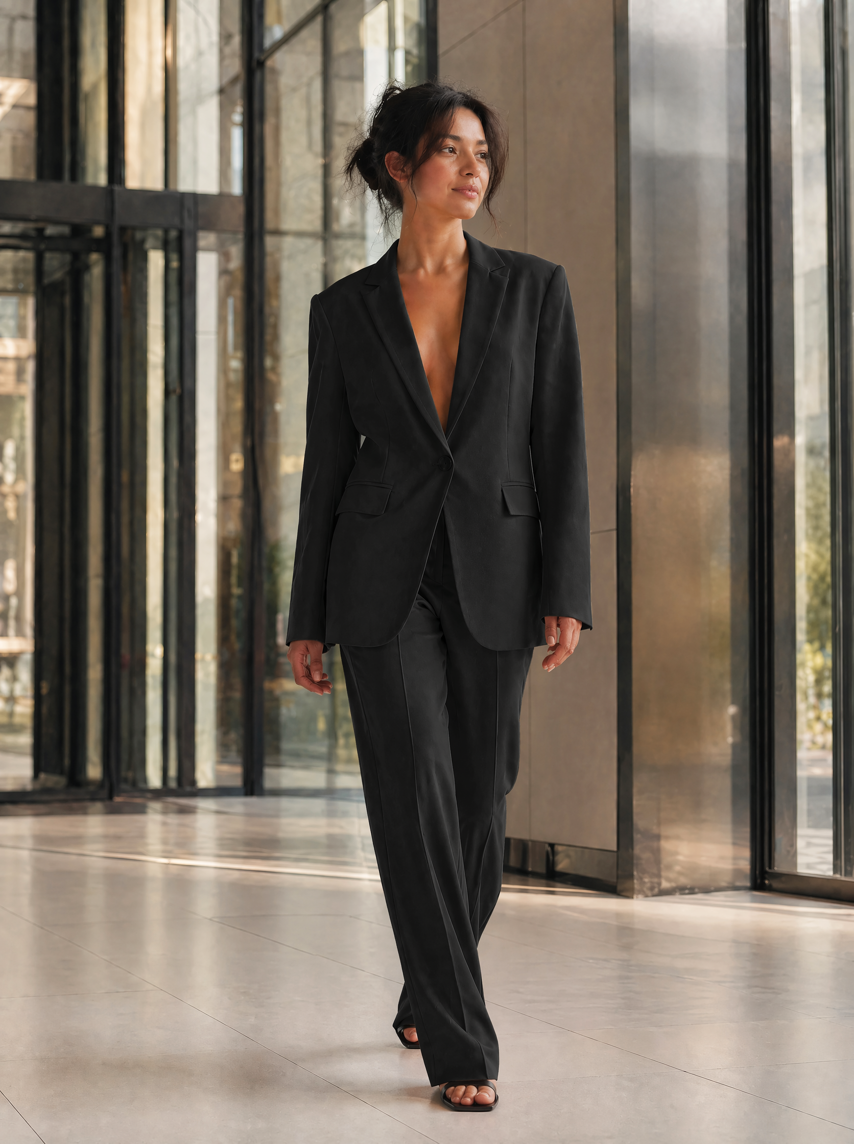 Structured Blazer & Trouser Set in Black — Lifestyle full