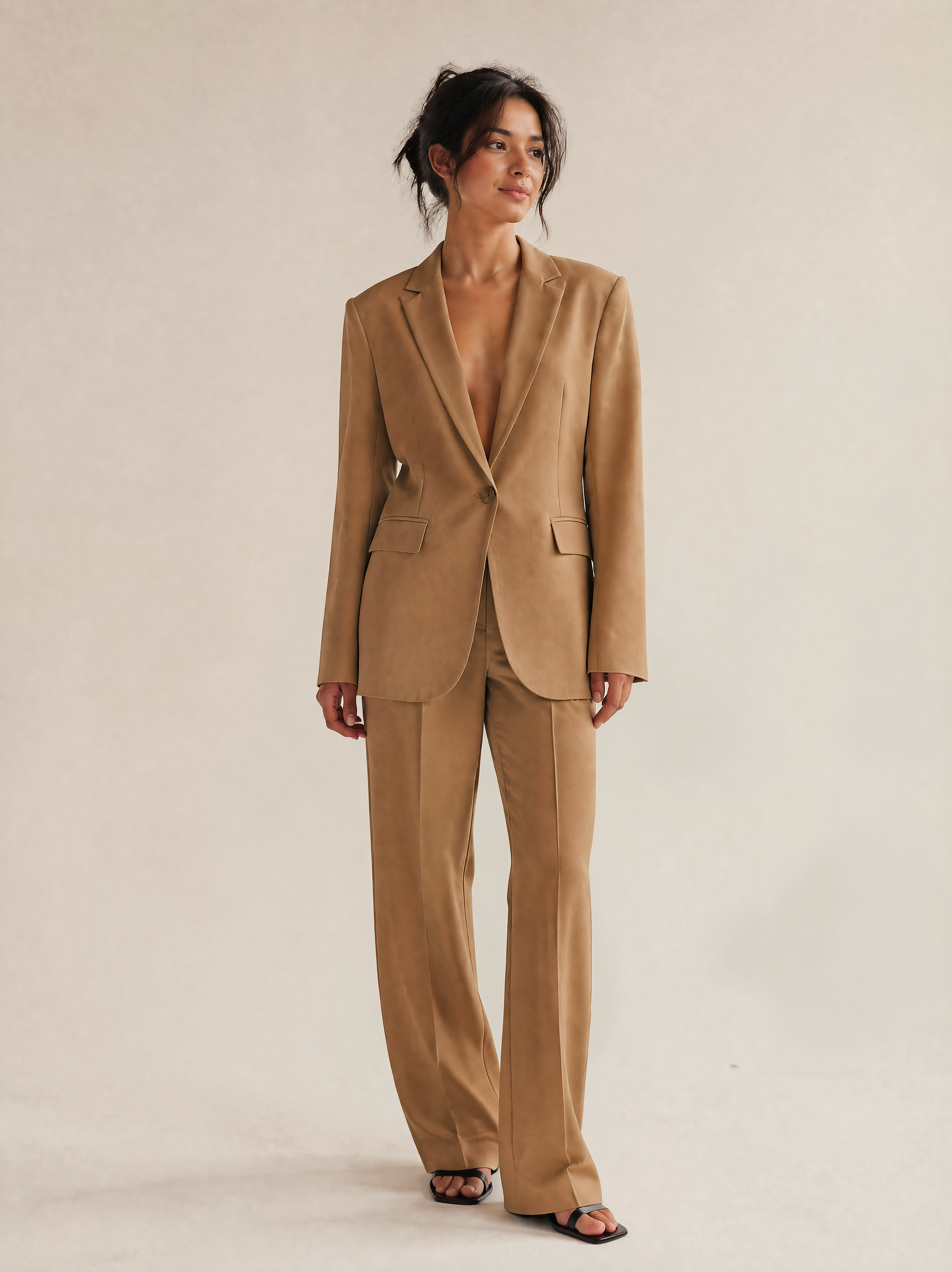 Structured Blazer & Trouser Set in Camel — Front view