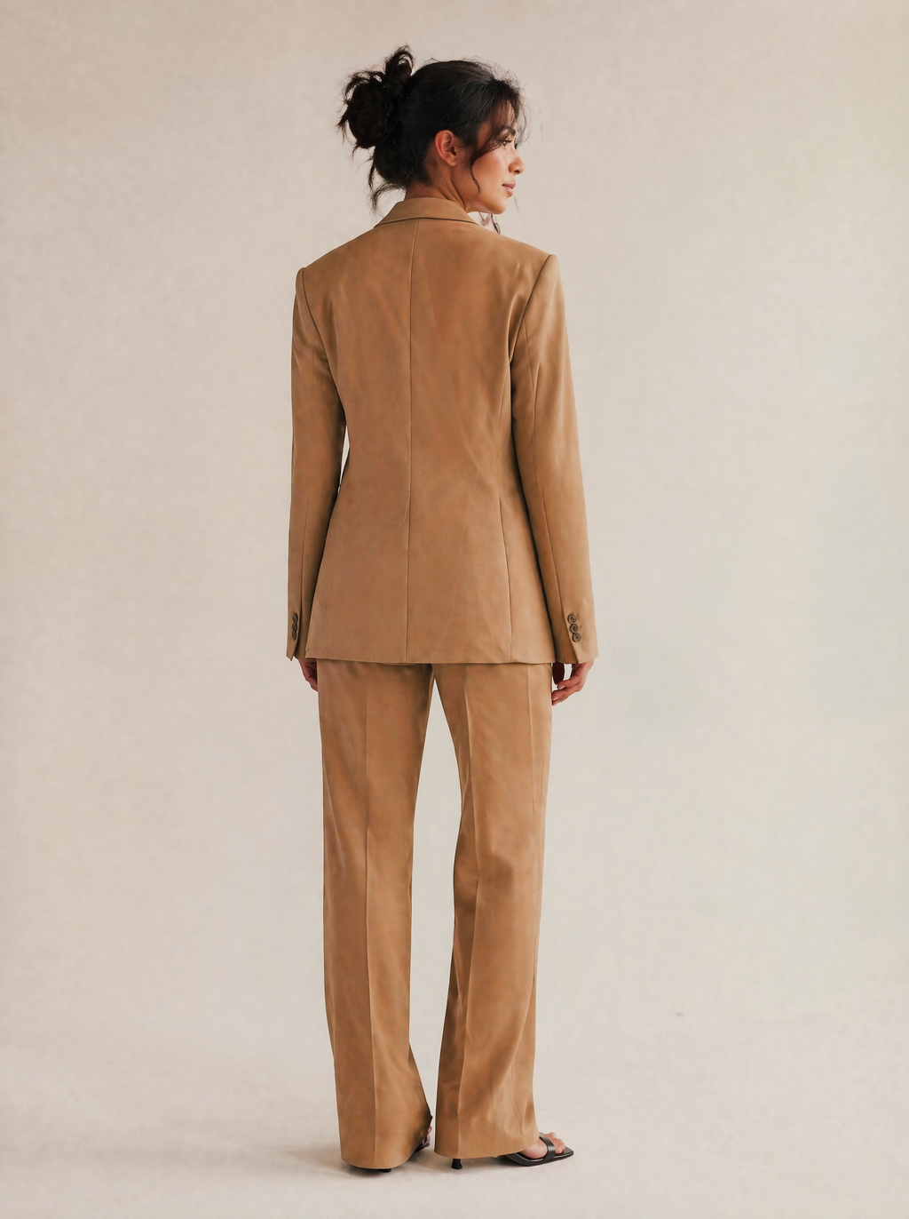Structured Blazer & Trouser Set in Camel — Back view