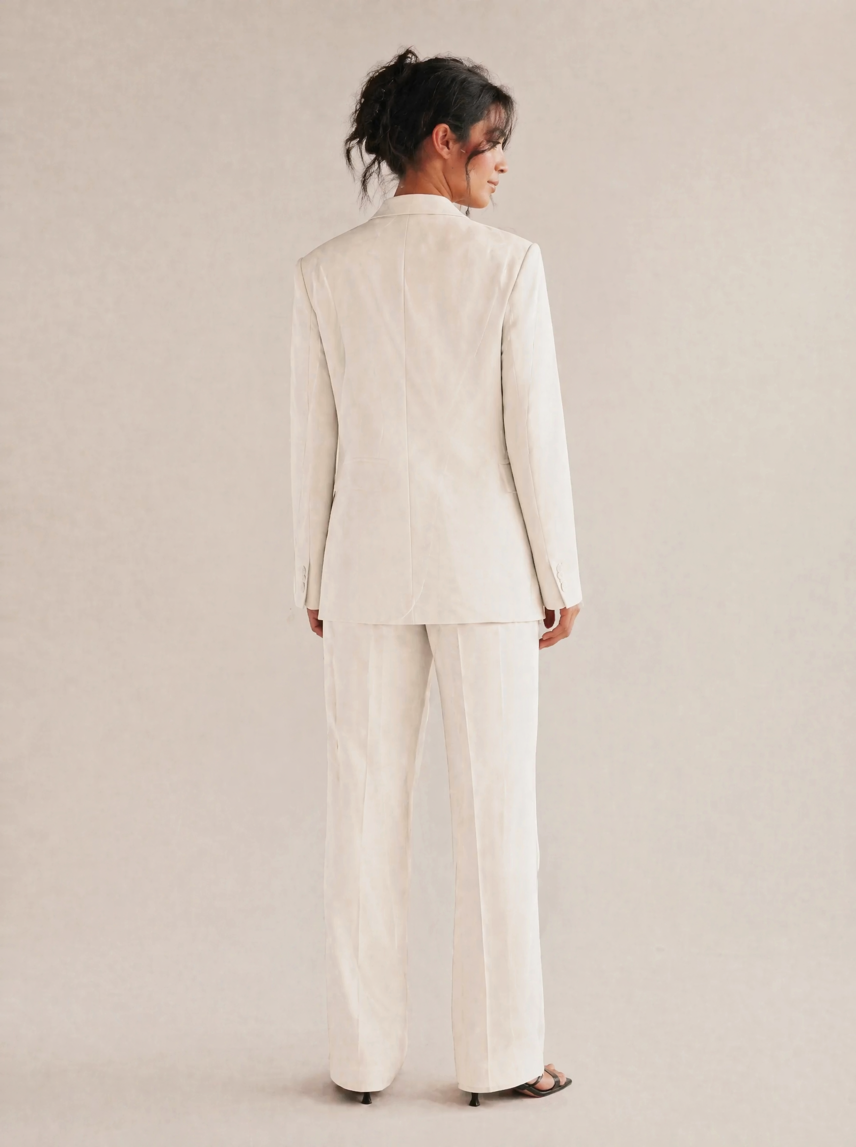 Structured Blazer & Trouser Set in Cream/Ivory — Back view