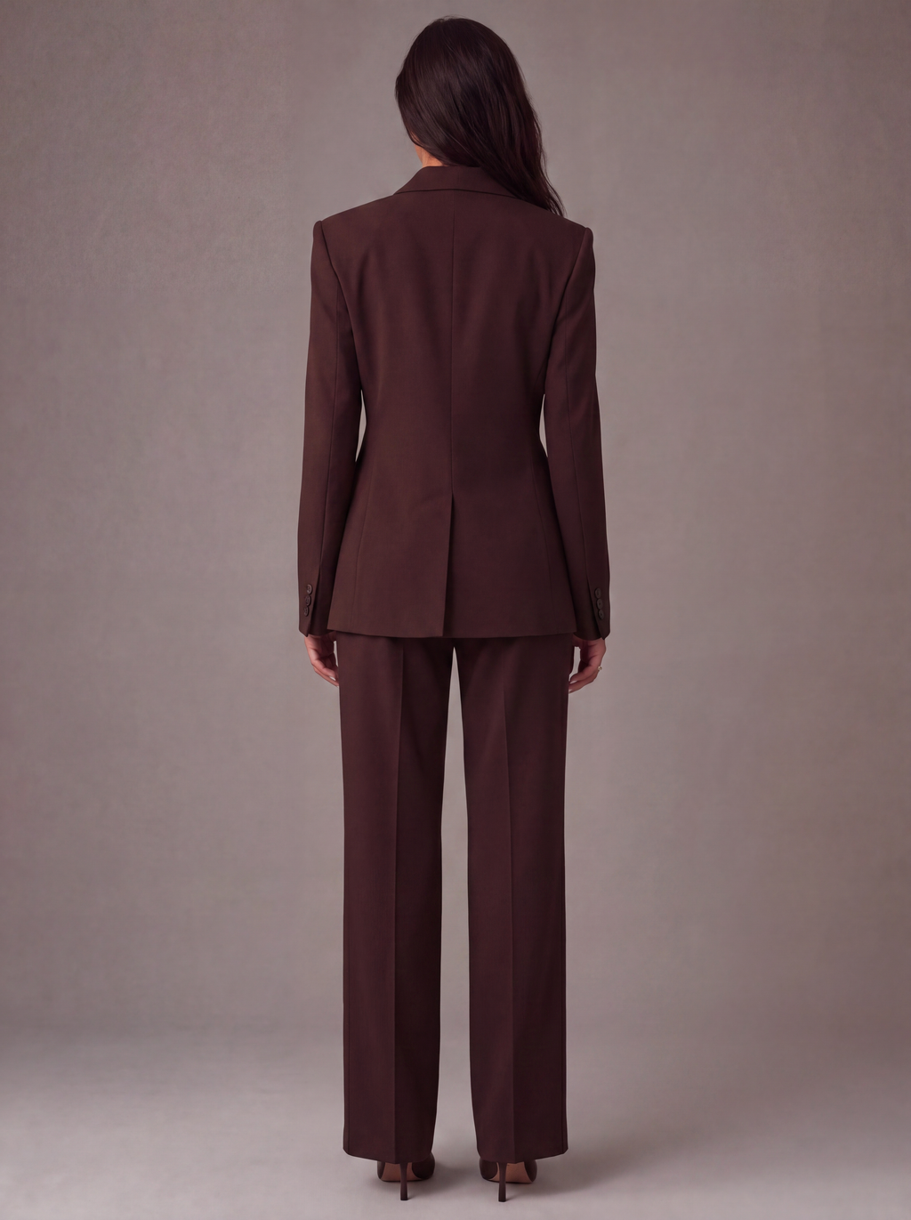 Structured Blazer & Trouser Set in Mahogany — Back view