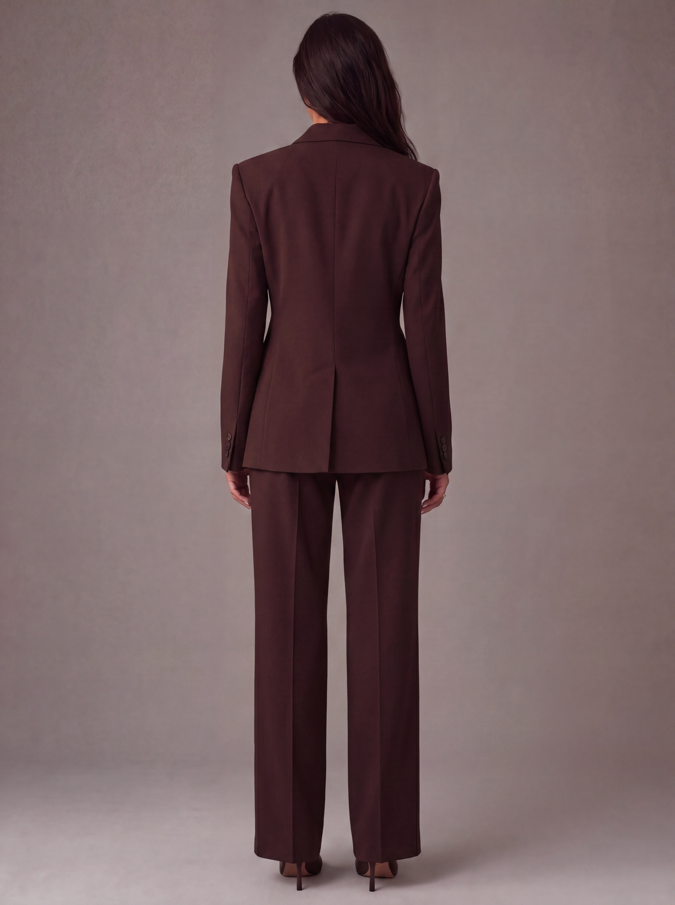 Structured Blazer & Trouser Set in Mahogany — Back view