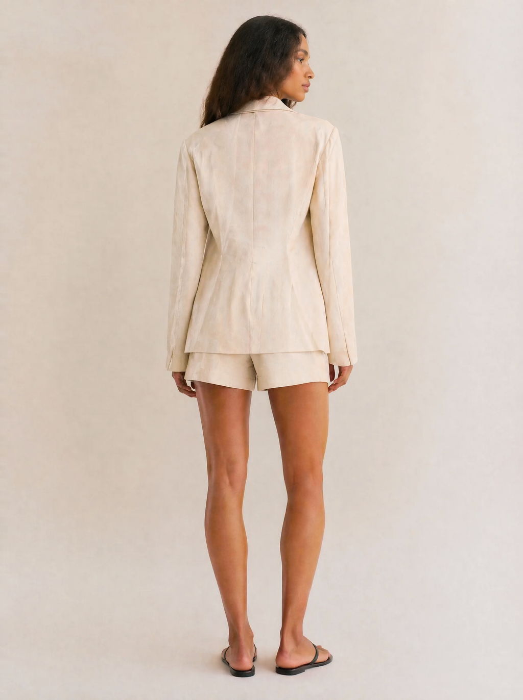 Linen Blazer & Shorts Set in Cream — Back view