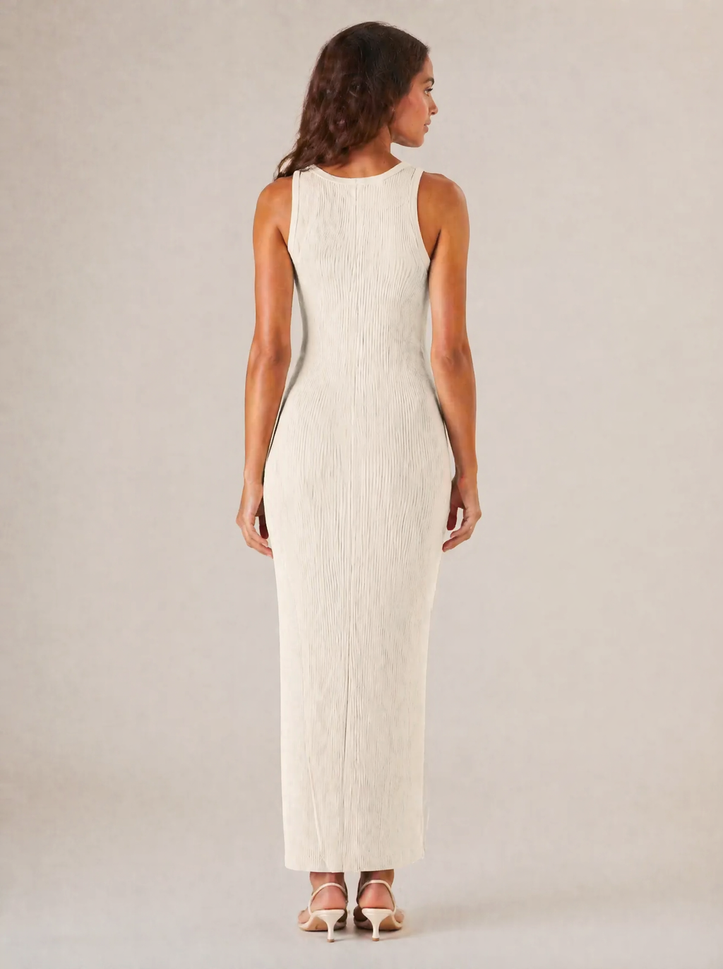 Ribbed Knit Maxi Dress in Cream — Back view
