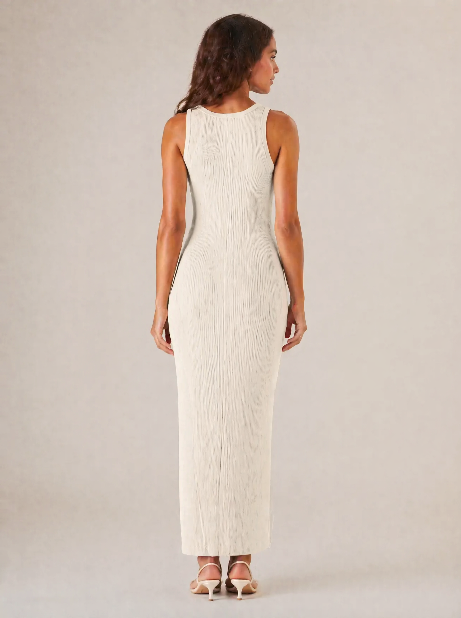 Ribbed Knit Maxi Dress in Cream — Back view