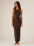 Ribbed Knit Maxi Dress in Mocha — Front view