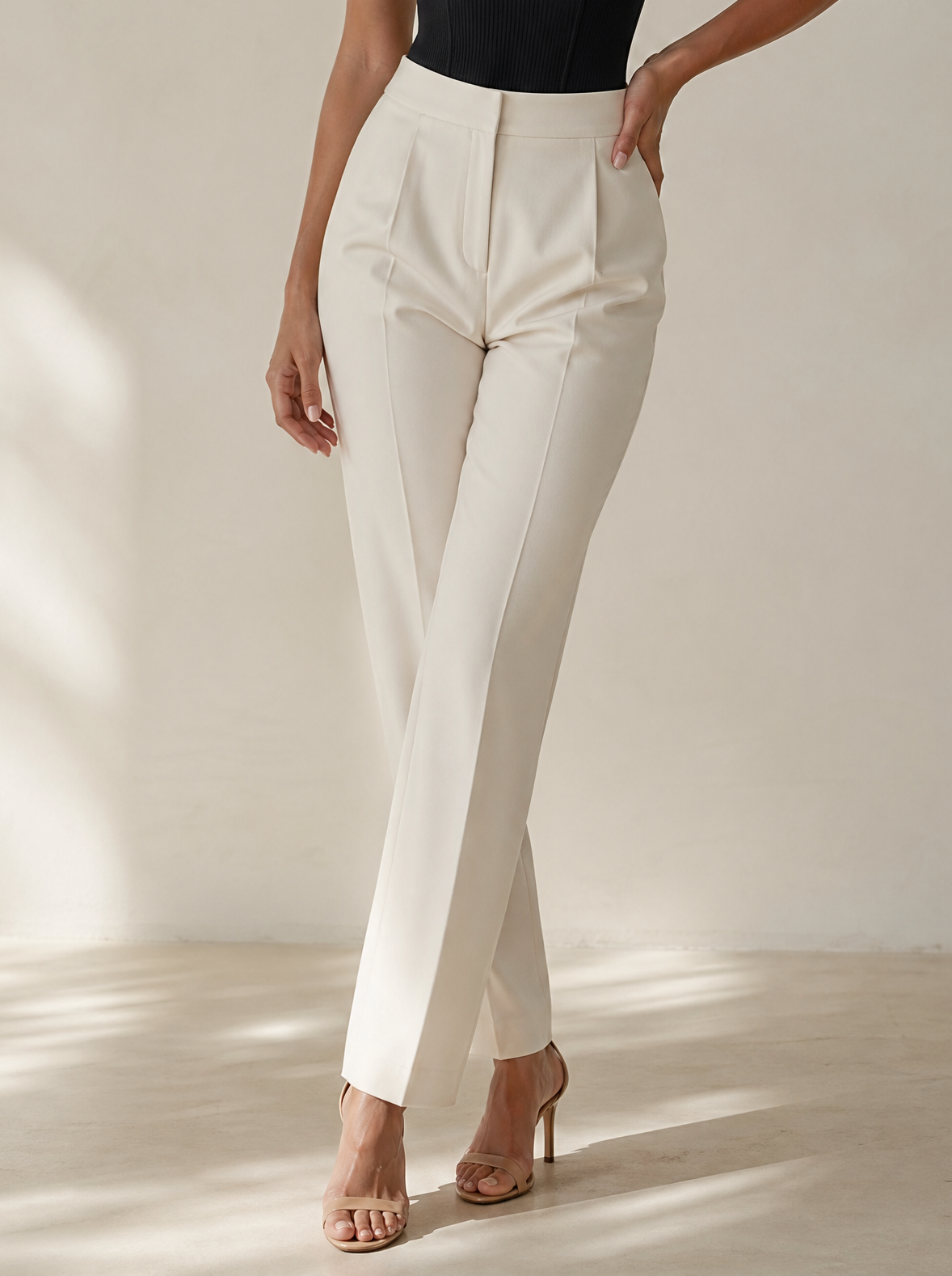 High-Waist Tailored Pleated Straight-Leg Trouser